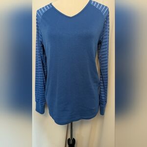 Blue Long Sleeve T-shirt With Sleeves W/ Sheer Stripes, Size S